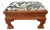 Vintage Empire Style Maple Footstool With Blue and White Linen Upholstery For Sale
