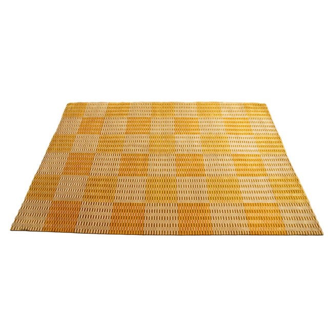 6'x9' Hand-Knotted Modern Tibetan Wool & Silk Cut-and-Loop Geometric Rug in Gold & Orange For Sale In Los Angeles - Image 6 of 10