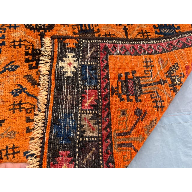 Vintage Afghan Baluchi Hand-Knotted Wool Rug in Burnt Orange & Navy | 2'1" X 4'11" | Tribal Rug For Sale - Image 11 of 11