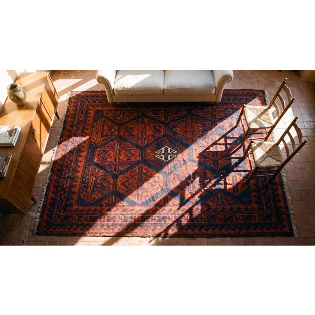 1900s Blue Navy Geometric Tribal Antique Persian Balouch Rug 2' 0'' X 2' 6'' Knotted Wool Carpet For Sale - Image 16 of 16