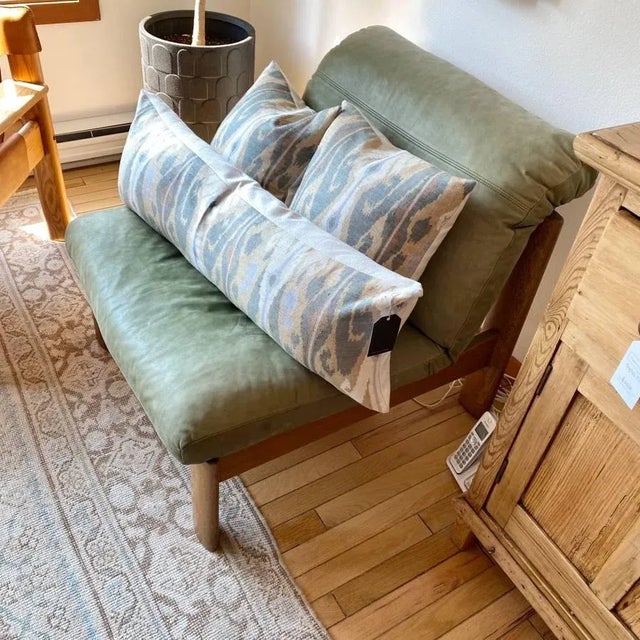 2020s Raw Silk Ikat Long Lumbar Decorative Pillow in Green, Tan For Sale - Image 5 of 7