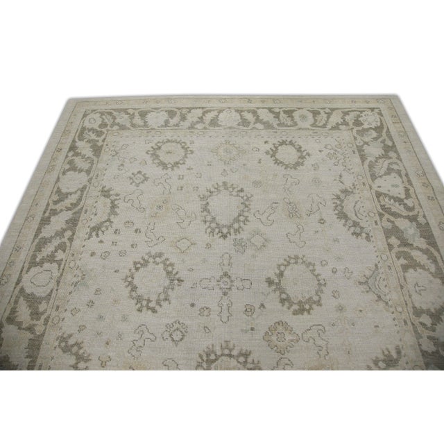 Early 21st Century Oriental Hand Knotted Foggy Gray Brown 21st Century Turkish Oushak Rug 8'1" X 9'10" For Sale - Image 5 of 6