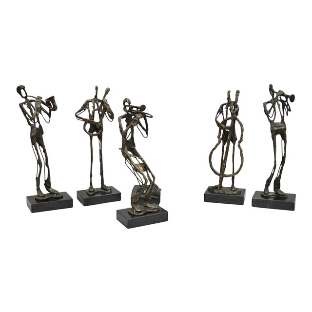 Late 20th Century Contemporary Brutalist Style Bronze & Marble Jazz Musician Band Figures - Set of 5 For Sale