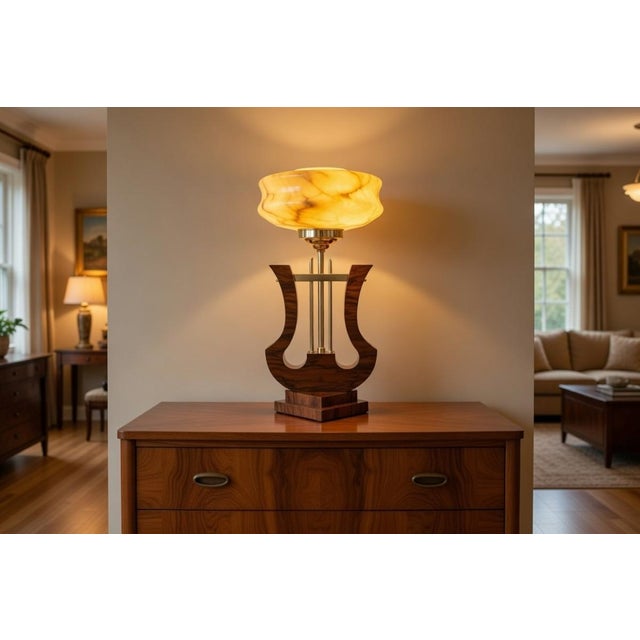 Brown Art Deco Table Lamp, Poland, 1950 For Sale - Image 8 of 8