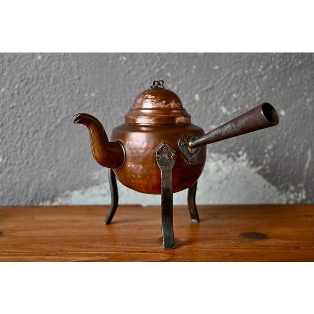 Antique 18th Century Hammered Copper Teapot on Wrought Iron Tripod For Sale - Image 3 of 10