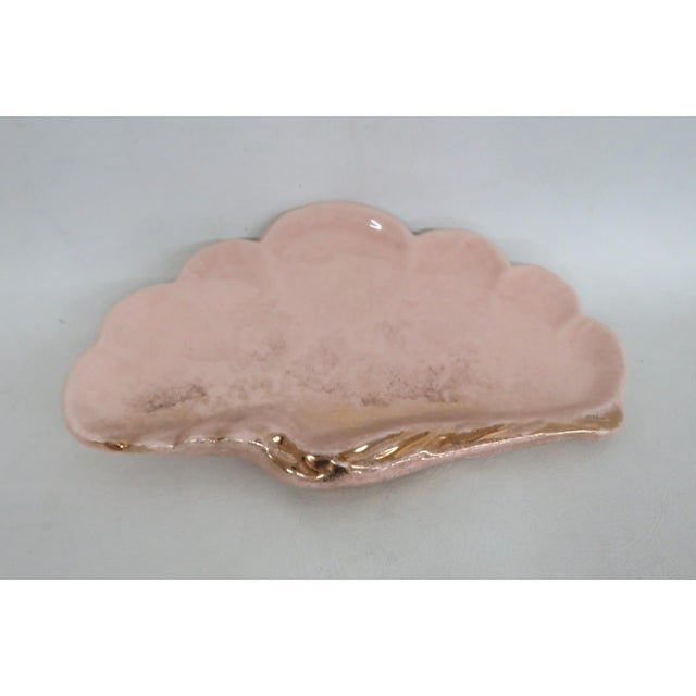 Mid 20th Century Pink Ceramic 3pc Set Tray Sugar Creamer With Gold Sea Horse Handle Design For Sale - Image 4 of 13