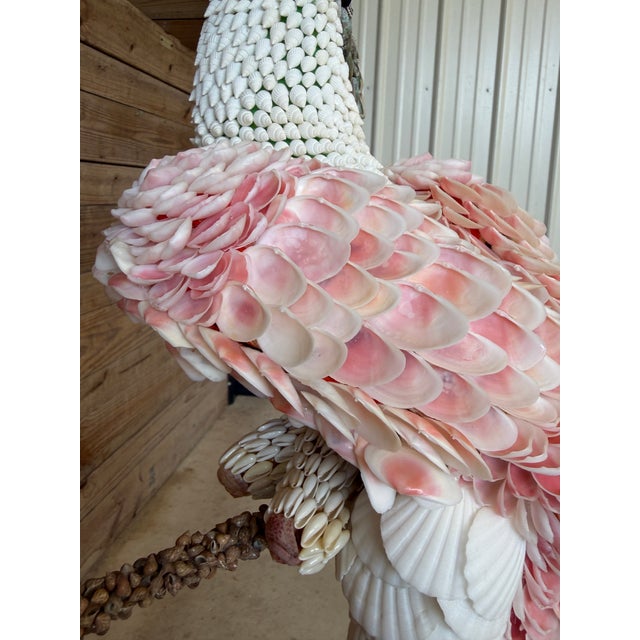Contemporary Custom Seashell Encrusted Cockatoo Parrot Sculpture on Hanging Perch For Sale - Image 3 of 12