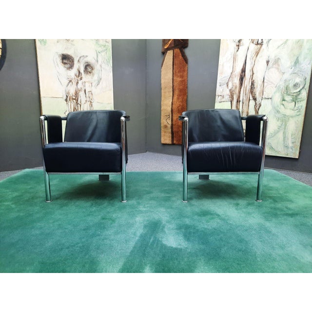 Black Vintage Italian Club Chairs in Leather, 1980s, Set of 2 For Sale - Image 8 of 14