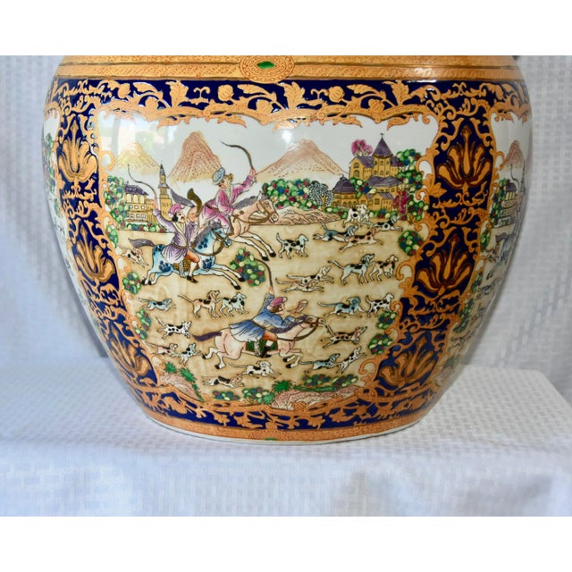 Chinese Chinese Export Koi Fish Bowl Jardiniere Planter Fox Hunting Scene For Sale - Image 3 of 12