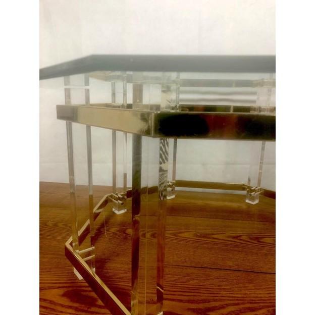 Mid-Century Modern 1970s Charles Hollis Lucite and Brass Hexagonal Coffee Table For Sale - Image 3 of 6