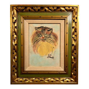1953 Original Pussy Cat Pastel Drawing by Gail Reynolds Original Frame Signed