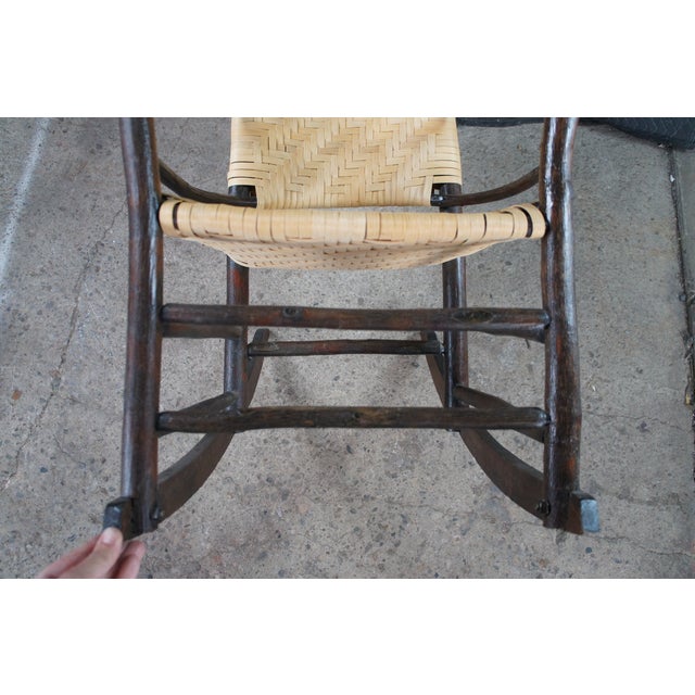 Antique Stamped Old Hickory Andrew Jackson Rattan Adirondack Lodge Rocking Chair For Sale - Image 12 of 12