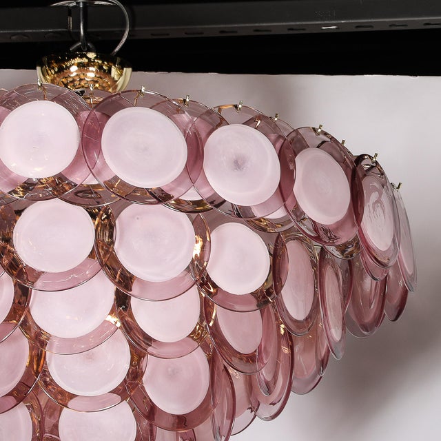 Modernist Hand-Blown Smoked Amethyst Murano & Brass 6-Tier Disc Chandelier For Sale In New York - Image 6 of 12