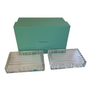 Pair Tiffany & Co. Crystal "Atlas" Trinket Box's in Original Tiffany Box 1990s For Sale