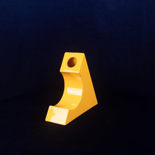 Italian Space Age Sculptural Yellow Glazed Ceramic Vase, 1970s For Sale - Image 4 of 18