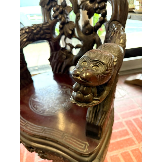 Asian 20th Century Asian Carved Monkey Arm Chair For Sale - Image 3 of 11