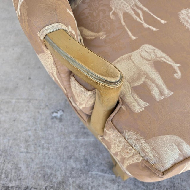 French Louis XV Bergère Armchair Safari Animals Lions Elephants Giraffes For Sale - Image 14 of 17