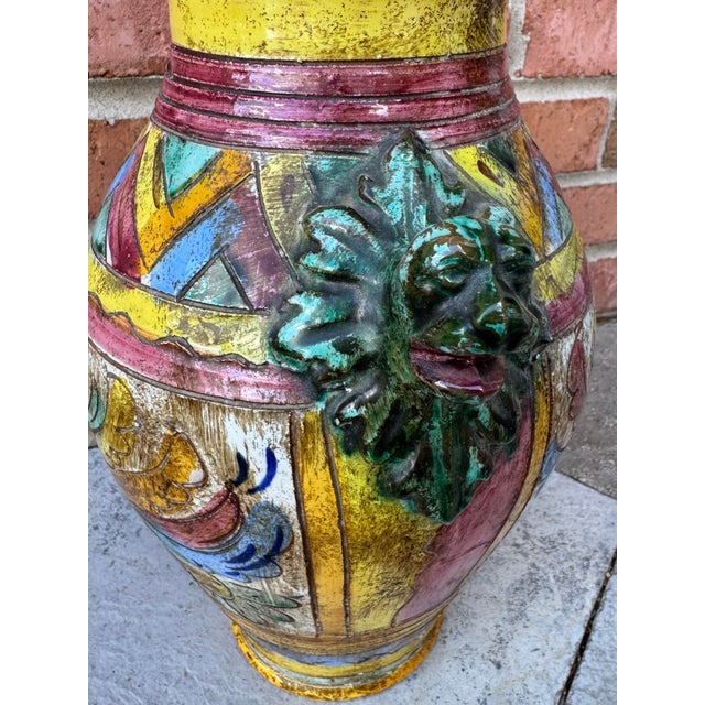 Vintage Italian Majolica Sgraffito Glazed Terracotta Urn or Vase For Sale In Chicago - Image 6 of 11