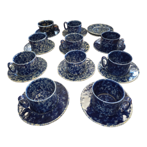 Vintage Collection of Bennington Blue Agate Cups and Saucers
