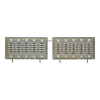 Mid 20th Century Pair of European Hollywood Regency Wrought Iron & Brass Grills For Sale
