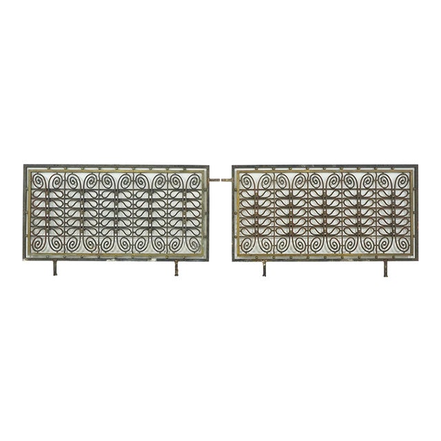 Mid 20th Century Pair of European Hollywood Regency Wrought Iron & Brass Grills For Sale