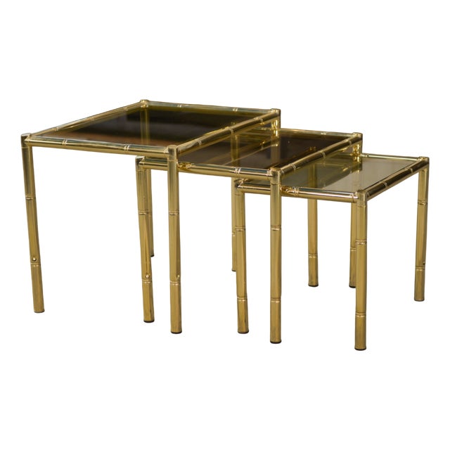 Nesting Tables in Brass with a Bamboo-Like Finish, 1980s, Set of 3 For Sale