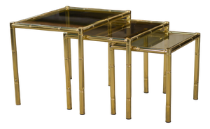 Nesting Tables in Brass with a Bamboo-Like Finish, 1980s, Set of 3