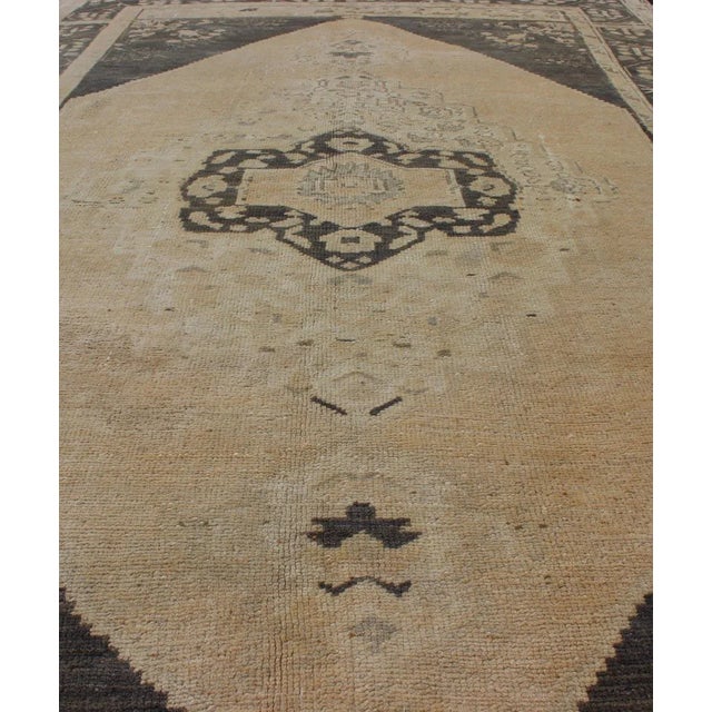 Dark Blue and Cream Turkish Oushak Rug With Tribal Geometric Design For Sale - Image 10 of 13