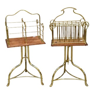 Pair of 1970s Brass Framed Magazine Racks For Sale