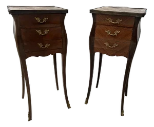 Small Louis XV Style Marquetry Commodes with Marble Tops, 1900s, Set of 2