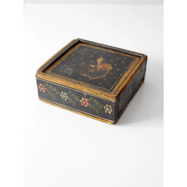 Vintage Painted Wooden Slide Top Box For Sale - Image 10 of 10