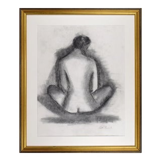 Large Vintage Modernist Female Nude Charcoal Figure Study Drawing C.1985 For Sale