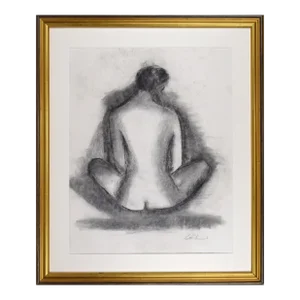 Large Vintage Modernist Female Nude Charcoal Figure Study Drawing C.1985
