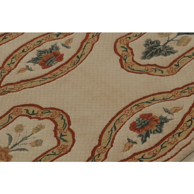 Rug & Kilim Rug & Kilim’s European Rug in Beige, With Green and Red Floral Patterns For Sale - Image 4 of 8