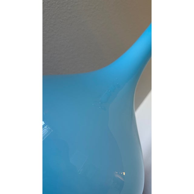 Glass Vintage Mid-Century Modern Blue Hand-Blown Glass Table Lamp - Murano Style For Sale - Image 7 of 8