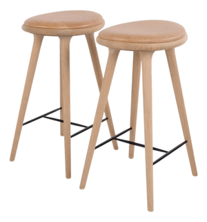 Mater Bar Stools in Oak and Natural Leather, Set of 2