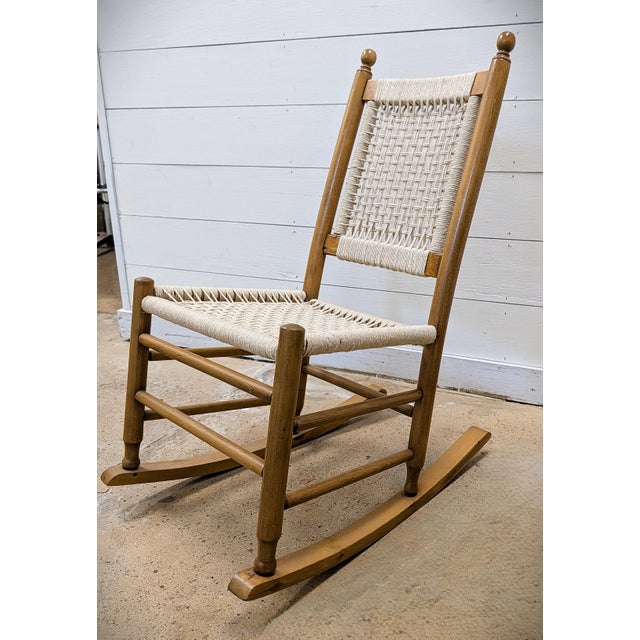 Mid 20th Century Restored Vintage Child’s Rocking Chair With Hand-Woven Macramé Seat For Sale - Image 5 of 8
