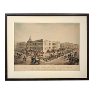 Antique English Print "New London Post Office" Hand Colored Acquaint Etching 1832