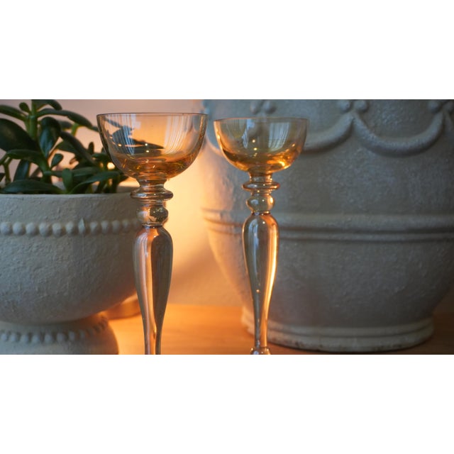 Mid 20th Century A Pair Amber Glass Stemmed Coupe Glasses. For Sale - Image 5 of 5