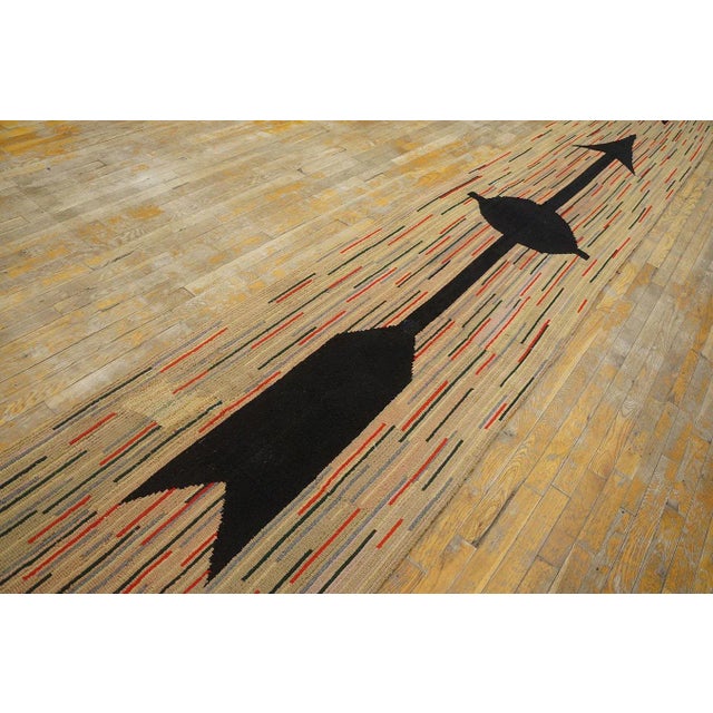 1920s 1920s Multi Geometric Folk Art Antique American Hooked Rug 2'8" X 20' Woven Wool Carpet Runner For Sale - Image 5 of 9