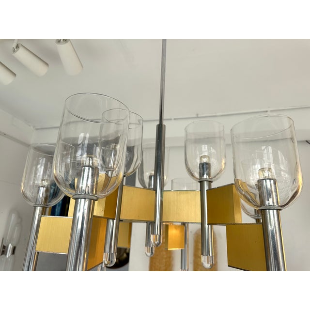 Chandelier Brass Chrome and Murano Glass by Sciolari, Italy, 1970s For Sale - Image 9 of 12