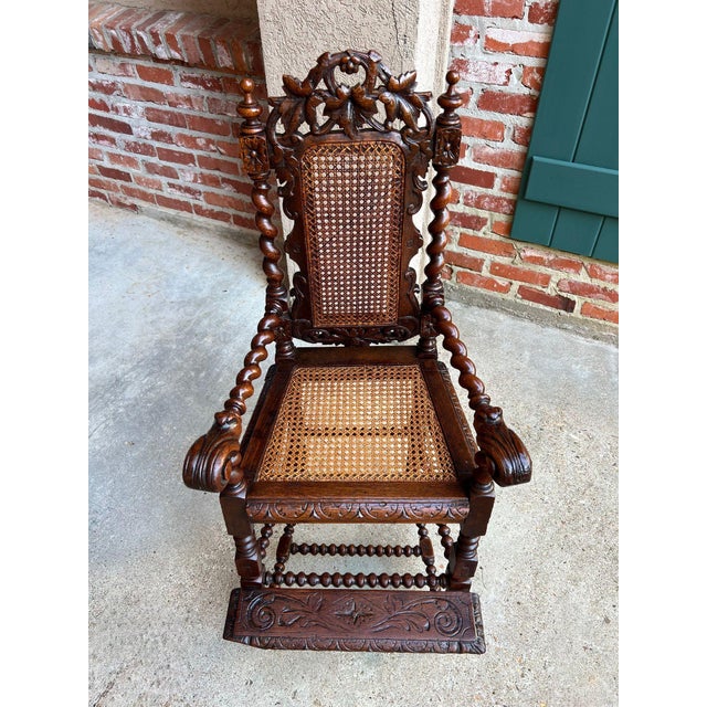 Antique French Child High Chair Renaissance Barley Twist Carved Oak Caned C1890 For Sale - Image 9 of 18