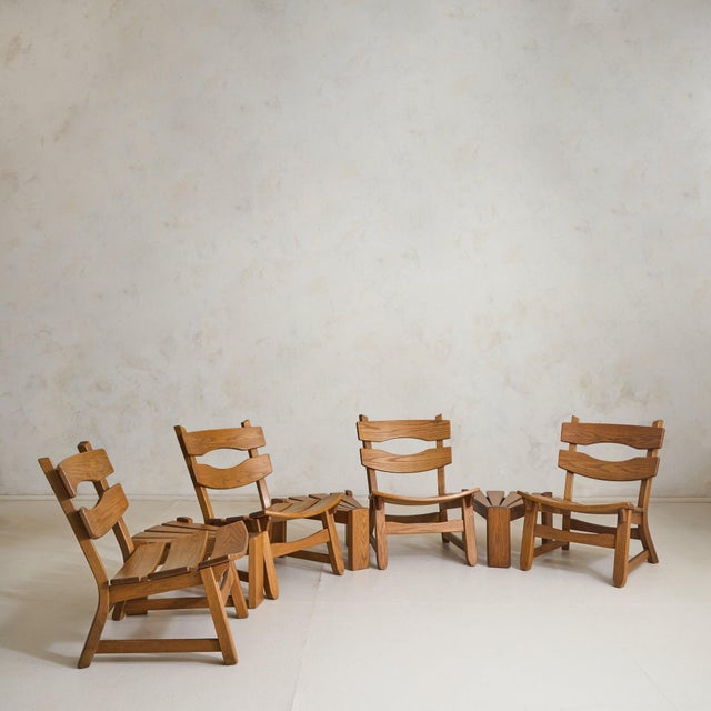 Set of Dutch Brutalist Oak Lounge Chairs + Side Tables by Dittmann & Co, 1960s For Sale - Image 4 of 11