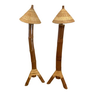 Vintage Boho Chic Elephant Bamboo Floor Lamp For Sale
