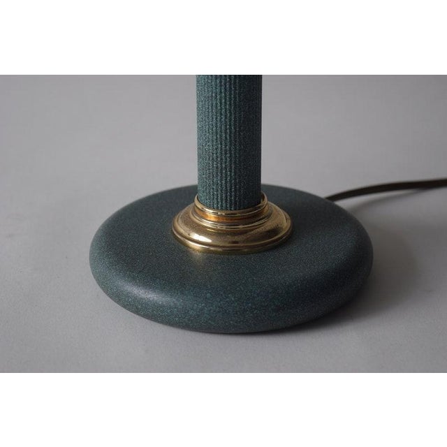1980s Vintage Brass Table Lamp, Teal Textured Column Desk Lamp — 1980s For Sale - Image 5 of 6