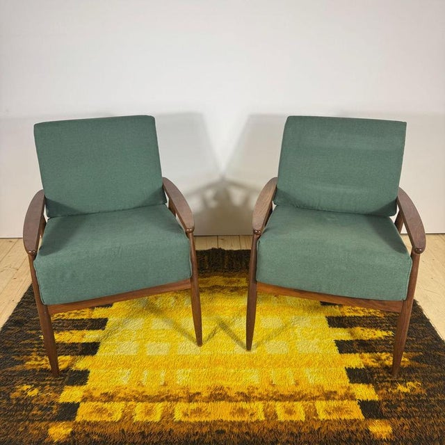 Wood Vintage Danish Teak Lounge Chairs with Green Cushions, 1960s, Set of 2 For Sale - Image 7 of 7