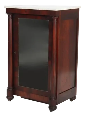 Quervelle School American Empire Classical Rosewood Marble Top Music Cabinet