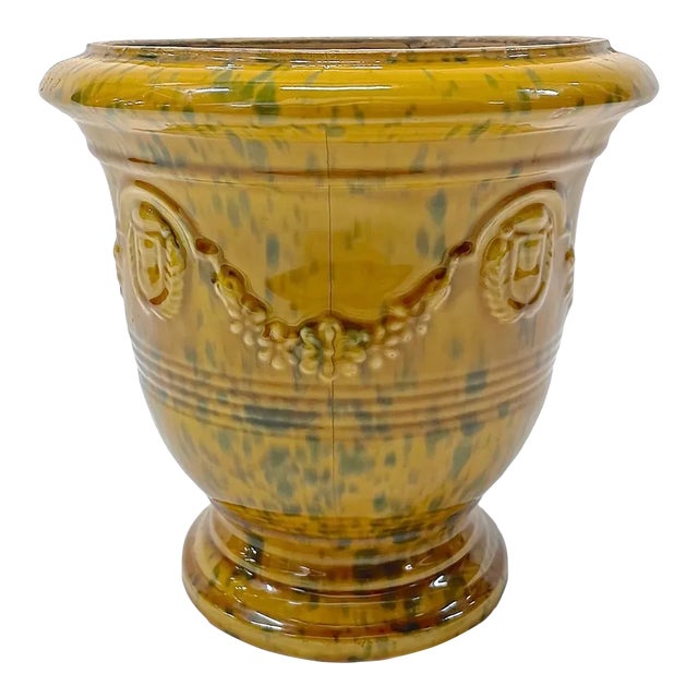 Vintage Shield & Laurel Swag Ceramic Cachpot For Sale