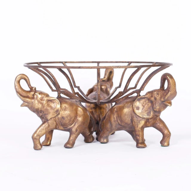 Metal Gilt Metal Bowl With Elephants For Sale - Image 7 of 7