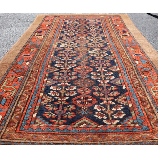 Textile Antique Persian Kurdish Rug With Diamond Medallion and Deep Navy Field 3'8 X 6'10 For Sale - Image 7 of 13